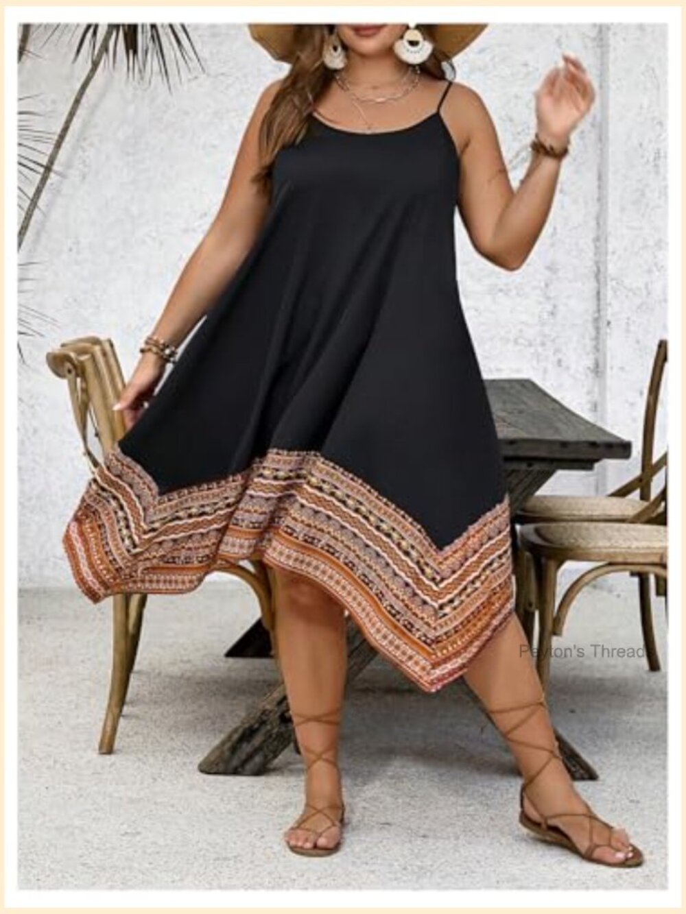 Plus Size Boho Flowy Cami Dress Spaghetti Strap Sleeveless Midi - Picture 4 of 5
